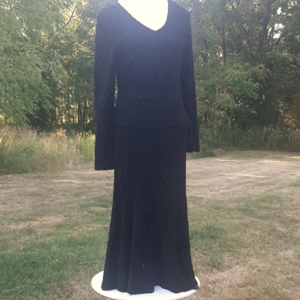 VINTAGE🖤GOTH 600West2 PieceLong Sleeve Midi Flare Skirt and Top Size S